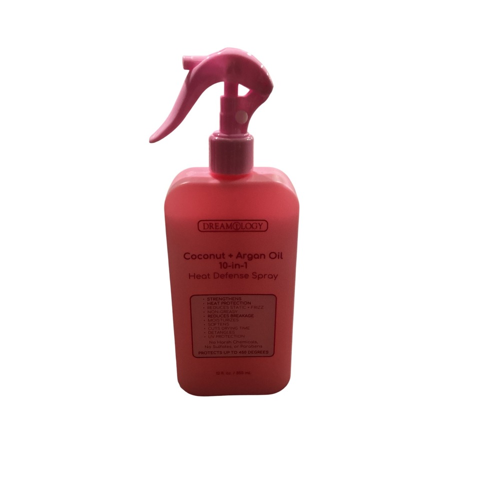 Dreamology Coconut Argan Oil 10-in-1 Heat Defense Spray 12oz Protectant Pink